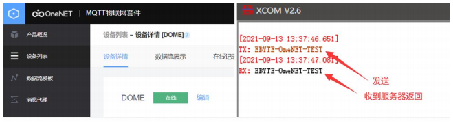 OneNET云平臺(tái)通訊測(cè)試