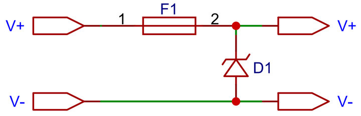 3 穩(wěn)壓二極管和保險(xiǎn)絲防反接電路
