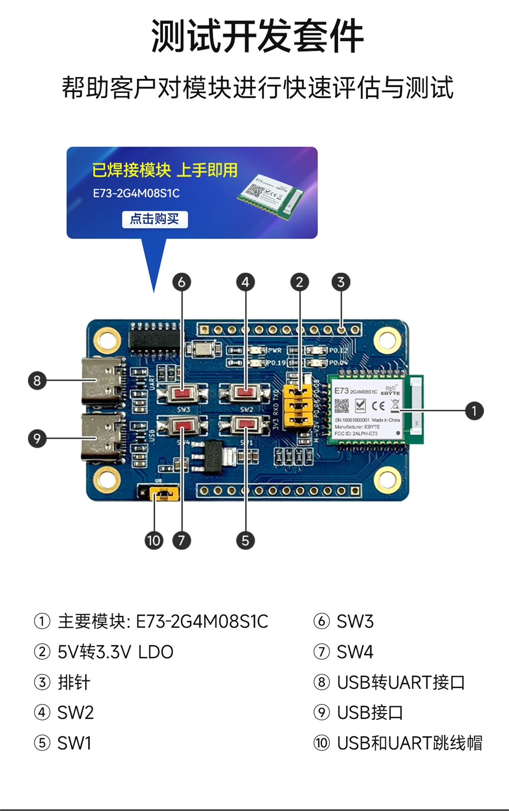 EWT73-2G4M08S1C 藍(lán)牙模塊測試套件詳情