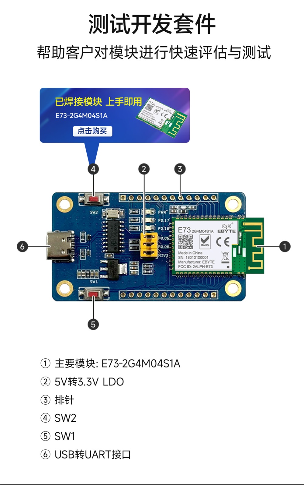 EWT73-2G4M04S1A 藍(lán)牙模塊開(kāi)發(fā)板詳情